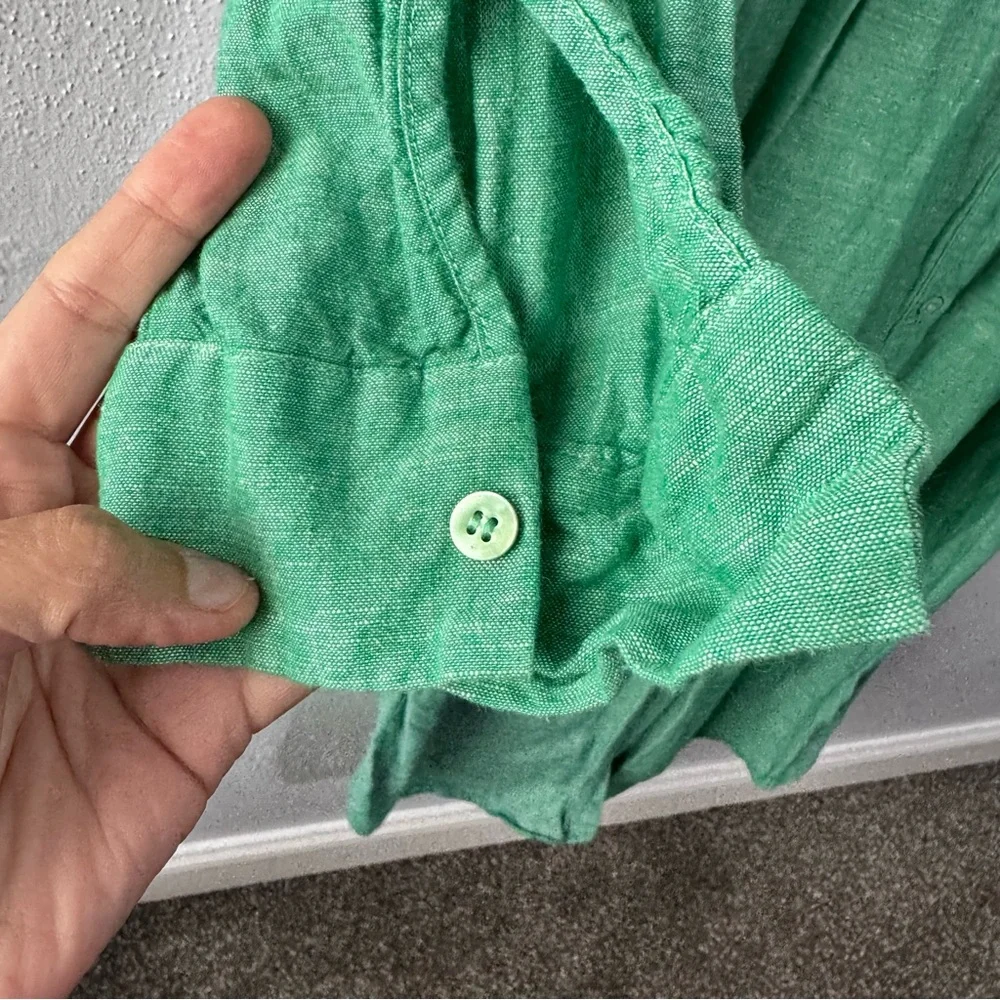 Pomander Place Green Button-Up Shirt line cotton medium Lagenlook - Picture 4 of 7